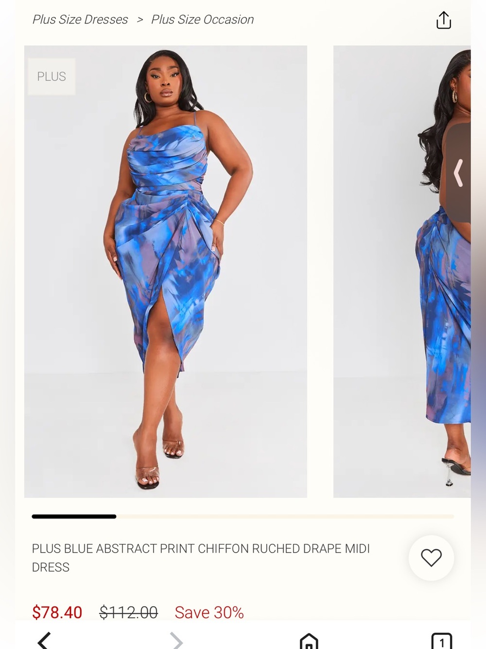 Pretty Little Thing Plus Size Blue Abstract Print Chiffon Draped Midi Dress